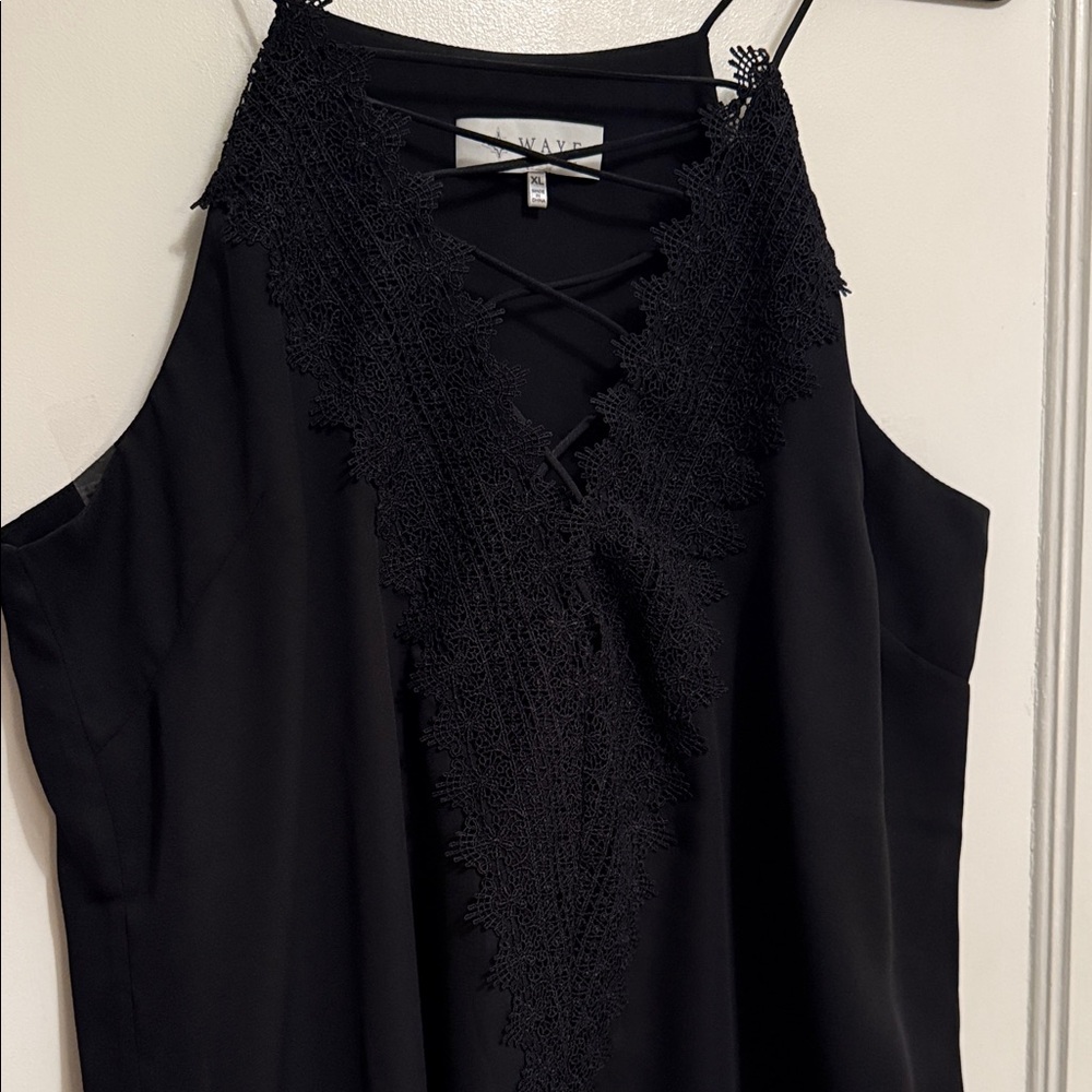 Wayf Black Crisscross Lace Top